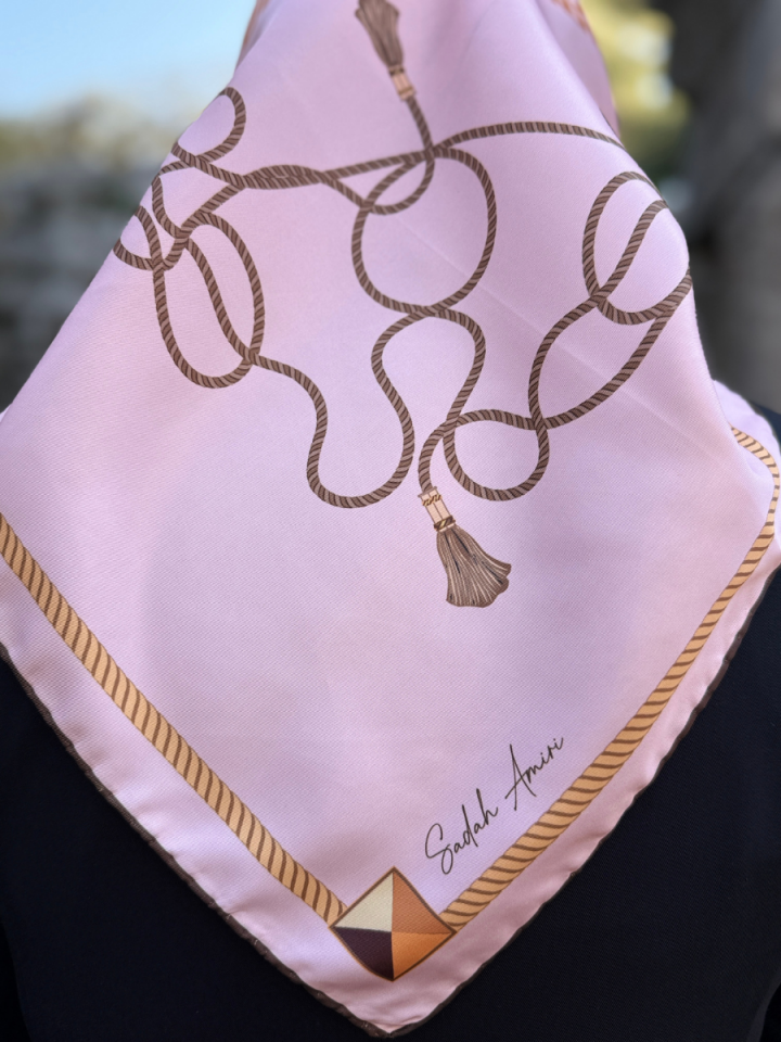 Cords Pembe Gold Zincir Desenli Twill Eşarp