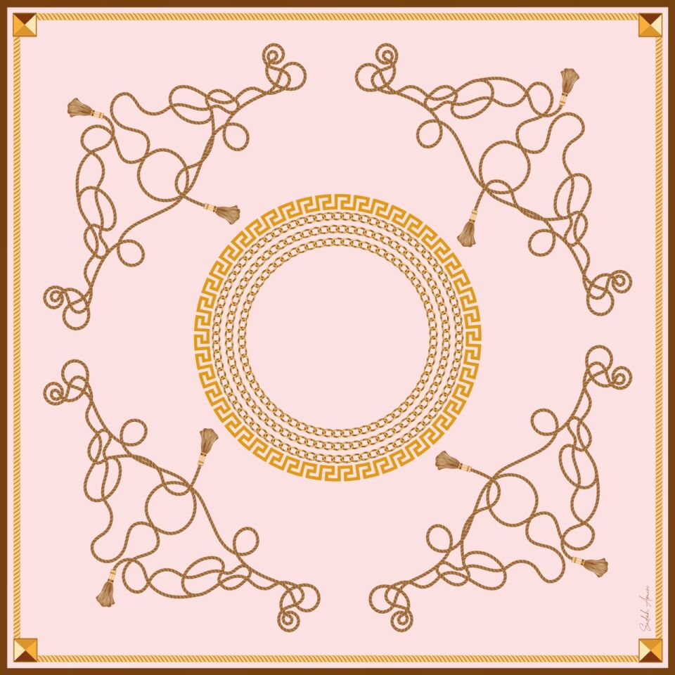 Cords Pembe Gold Zincir Desenli Twill Eşarp