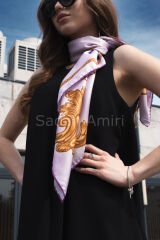 Baroque Pembe Barok Desen Twill Eşarp