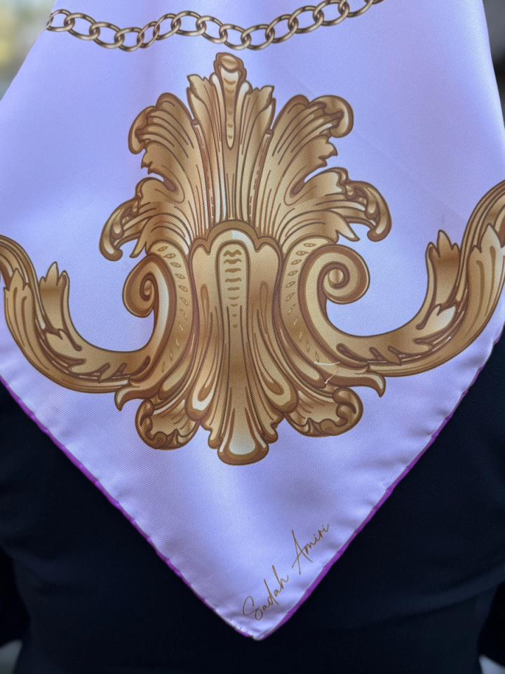 Baroque Pembe Barok Desen Twill Eşarp