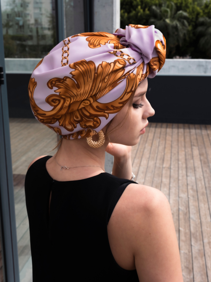 Baroque Pembe Barok Desen Twill Eşarp