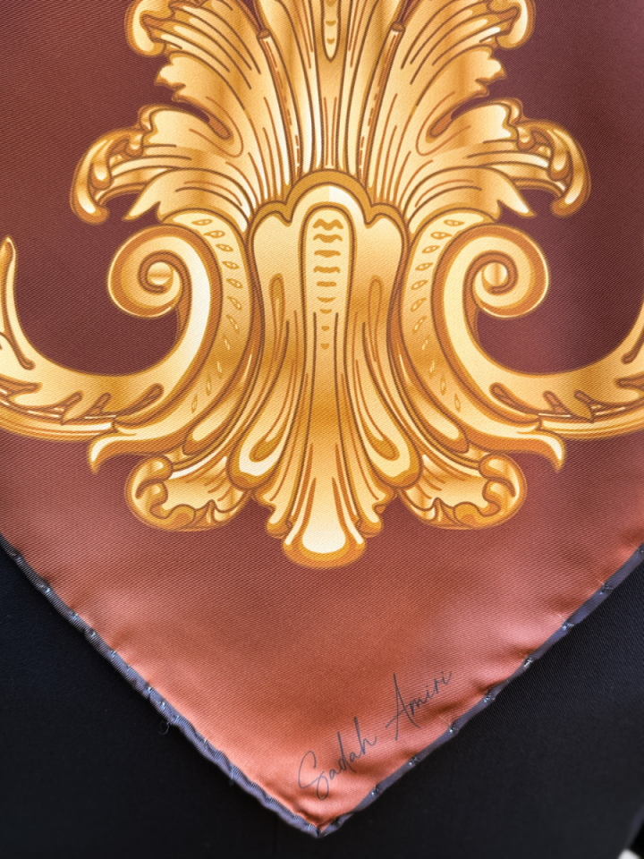 Baroque Kahverengi Barok Desen Twill Eşarp