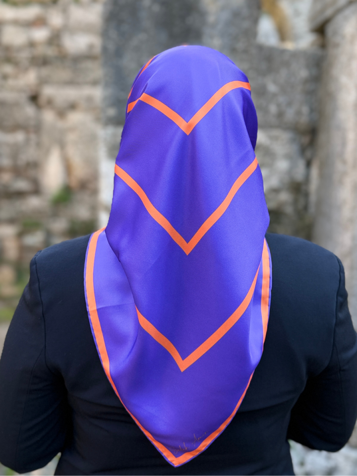 Square Mor Kare Desen Twill Eşarp