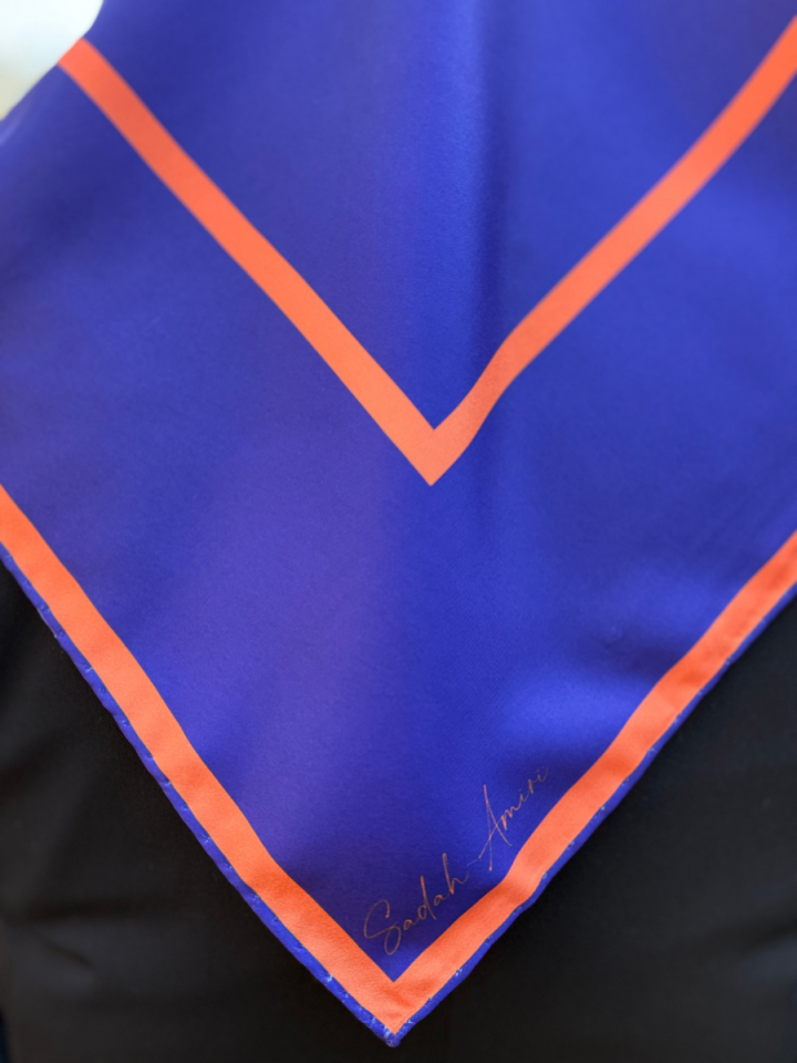 Square Lacivert Kare Desen Twill Eşarp
