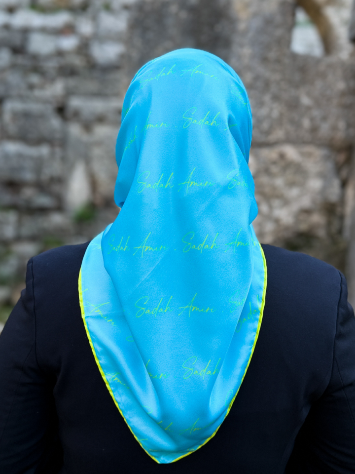 Signature Sadah Amiri Mavi Yeşil Twill Eşarp