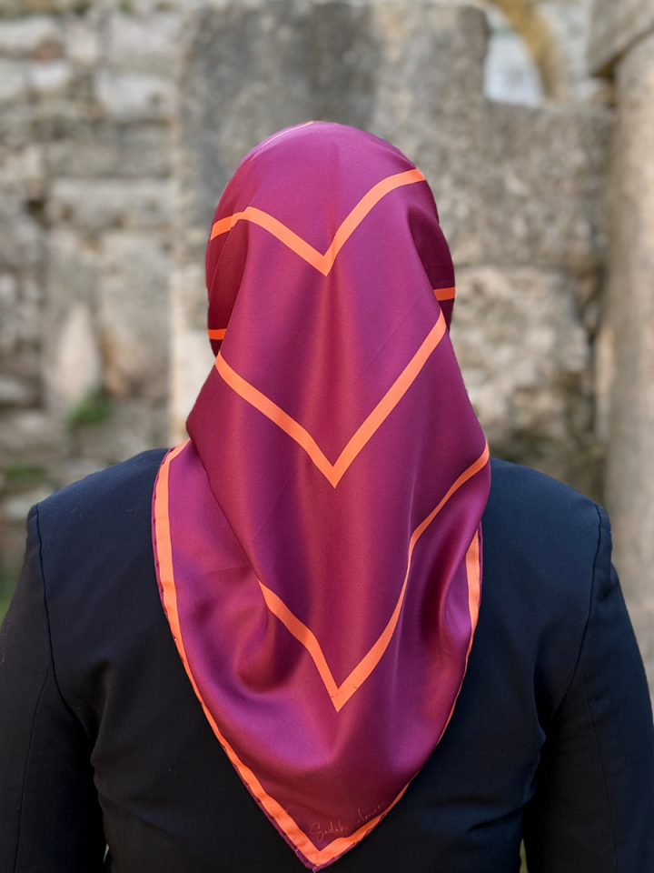 Square Bordo Kare Desen Twill Eşarp